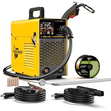 haxiaoer MIG145 Poste à Souder à Fil Fourré Sans Gaz 145A 230V Synergie Poste à Souder MIG 2 en 1 MIG/MMA E-hand IGBT Inverter Poste a Souder avec Fil de 1.0mm, Torche non démontable