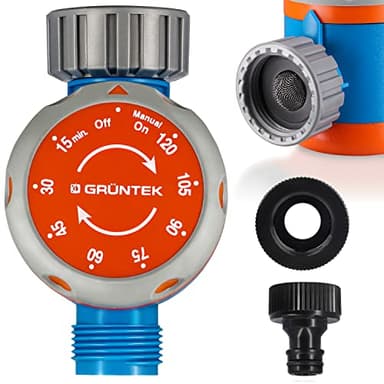 GRÜNTEK Minuterie Mécanique Minuteur d'arrosage Automatique Jardin pour Robinet 1/2 et 3/4 et Arroseur . Programmation entre 15 et 120 min ultra-simple.