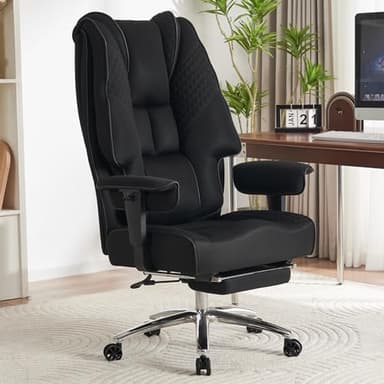EXCEBET Fauteuil de Direction Ergonomique XXL 180kg avec Repose-Pieds - Chaise de Bureau Luxe en Maille Noire, Siège de Selle à Ressorts Ensachés, Accoudoirs Réglables, Inclinaison 135° (Maille Noire)