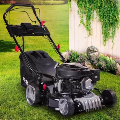 BRAST Tondeuse thermique démarrage électrique tractée 41cm mulching 144cc 4,1cv 2.800 trs/min E-START - 2 MODÈLES diff. moteur de marque 4 temps 40l réglage central 25-75mm, acier - tondeuse thermique