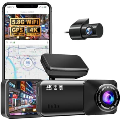 Osmo Dashcam Pro 4K Dashcam Voiture sans Fil Avant Arrière, WiFi 5,8 GHZ, GPS, Carte 64 Go Offerte, Caméra Embarquée avec Moniteur De Stationnement, Objectif Grand Angle 170°