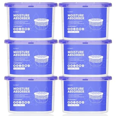 CLEVAST Déshumidificateur d'armoire, Lot de 6 déshumidificateur d'air anti odeurs & anti moisissure, Absorbeur d'humidité pour Cuisine, Placard, Salle de Bain et Bureau