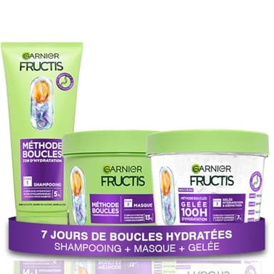 Garnier Fructis Méthode Boucles - Routine 3 Produits pour Cheveux Bouclés : Shampooing, Masque & Gelée Capillaire Hydratante - Acide Hyaluronique - Hydratation & Définition - Tous Types de Boucles