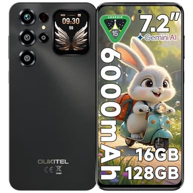 OUKITEL C68 Plus Smartphone Pas Cher 7.2"HD+/120Hz & 1.81" Arrière Écran, 16(4+12)GO+128GO/1TO, Telephone Portable Pas Cher 6000mAh, 64MP+8MP, Android 15, Telephone Portable Double SIM/OTG/GPS- Gris