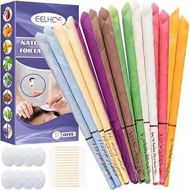 Retoo Bougies D’oreilles, 16 Pièces, 8 Couleurs, Bâtons Et Pads Inclu, Bougies Auriculaires En Cire Naturelle Et Biologique, Kit De Nettoyage D’oreille Pour Détendez-vous Et Enlever Le Cérumen