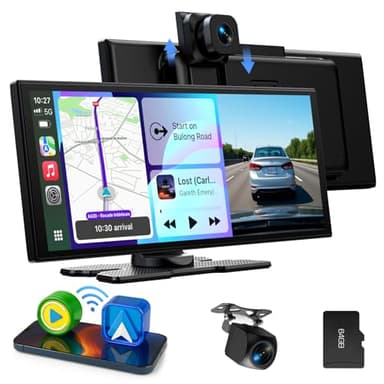 LAMTTO Écran CarPlay Voiture sans Fil 10,25 Pouces Autoradio Android Auto Stéréo Car Play avec Dashcam Avant 2,5K Caméra Arrière 1080P avec Navigation Bluetooth FM AUX Enregistrement Loop 64GB TF