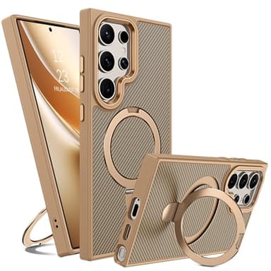 GUAGUA Coque de protection magnétique pour Samsung Galaxy S24 Ultra [Compatible avec MagSafe] avec support à anneau en fibre de carbone à motif carbone, coque de protection antichoc pour Samsung S24