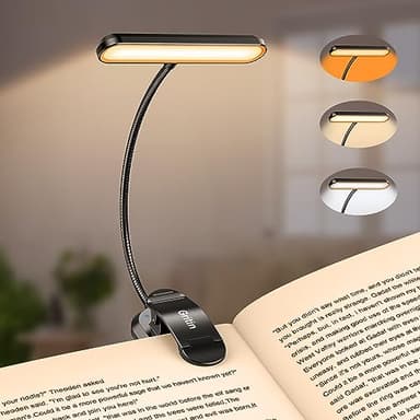Gritin Lampe de Lecture 19 LED, Liseuse Lampe Clip Rechargeable, Protection des Yeux, 5 Luminosités & 3 Couleurs (Ambre/Blanc/Mixte), 360° Cou Flexible, Longue Durée,Léger & Portable pour Lire au Lit