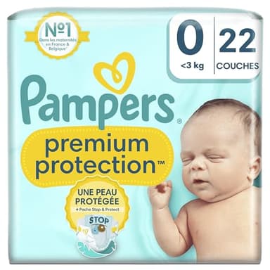 Pampers Premium Protection, Taille 0, 22 Couches, <3kg, Notre N°1 pour aider à garder la peau saine et bien au sec, Choix N°1 des maternités en France*