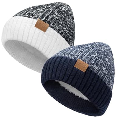 Beaulov 2 Pack Bonnet Chaud pour Hommes Femmes l'hiver Unisexe Polaire Chaud Doublure Tricot Thermique Bonnet de Pêcheur