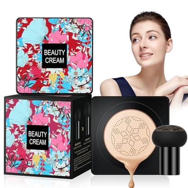 Crème CC air Cushion avec Tête de Champignon, Fond de Teint Correcteur Maquillage, Air Cushion BB Cream, Correcteur durable maquillage nude hydratant éclaircissant Pigment, Modèle naturel（Case Rouge）