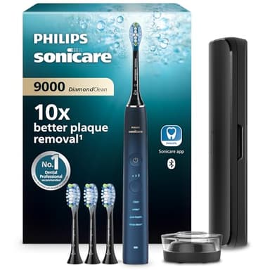 Philips Sonicare DiamondClean 9000 - Brosse à dents électrique avec application, Édition spéciale, Capteur de pression, Socle de charge, Bleu marine, modèle HX9911/89