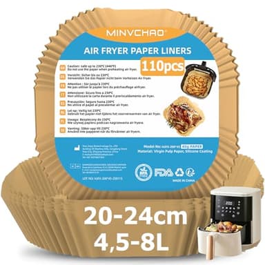 papier cuisson air fryer 110 pièces Convient pour 4,5L-8L accessoires air fryer BPA free 20-24cm air fryer accessoires Compatible avec COSORI Airfryer Cecotec Philips