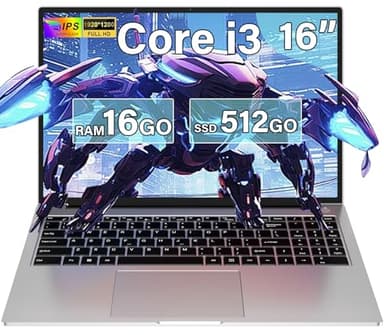 Ordinateur Portable 16 Pouces Core i3-1000NG4 (jusqu'à 3,2 GHz),16+512Go SSD Soutien Extension 1TB ,PC Portable Win11 Avec Double WIFI 1920x1200 BT4.2 Souris sans Fil&AZERTY Clavier Couverture-Argent