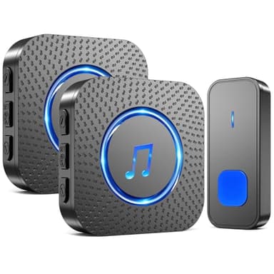SURFOU Sonnette sans Fil, 400M Sonnette Longue Portée Exterieur Étanche Electronique, Kit de Carillon avec 2 Récepteurs Enfichables pour la Maison, LED Bleu, 55 Mélodies, 5 Niveaux Volumes, Noir