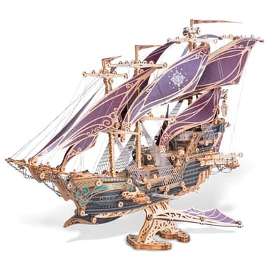 FUNPOLA Puzzle 3D en Bois Modèle de Bateau Pirate – Kit de Construction de voilier pour Aventure et décoration de Maison – Cadeau créatif pour Adultes et Adolescents(Violet)