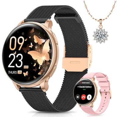 Sanorum Montre Connectée Femme avec Appel Bluetooth, 1.27" HD Smartwatch Fonction Féminine, 120+ Modes Sportifs, 24H Fréquence Cardiaque, 24H SpO2, Sommeil, Calories IP68 Podomètre Android iOS Or Noir