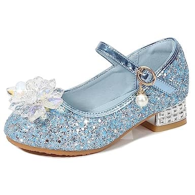 Eleasica Chaussures De Princesse Fille Hauteur 3 Cm – Talons Pailletés Elsa Anna, Bride Scratch, Doublure Confort – Idéal Déguisement Halloween Noël Cosplay (Argenté, 38 EU)