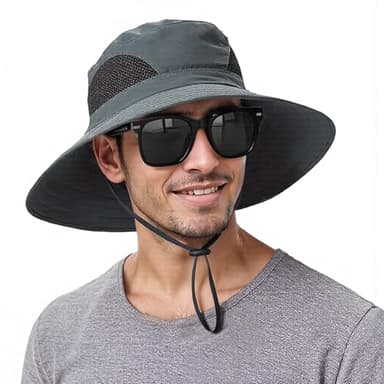 SEFIRST Chapeau Anti UV Homme Femme Large Bord Casquette Pliable Étanche, Pêche Chapeaux Chapeau de Seau, Chapeau de Soleil pour la Randonnée, Le Jardinage, Le Safari et la Brouss, Gris foncé ﻿
