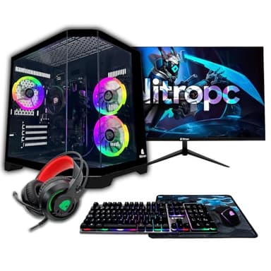 NitroPC - Pack Bronze | PC Gaming Complet (AMD Ryzen 5 5655G 6/12 4,4GHz, RX Vega 7, RAM 16Go, M.2 1To, Windows 11 Pro | WiFi, Moniteur 24", Clavier, Souris, Casque) Ordinateur de Bureau (Noir)