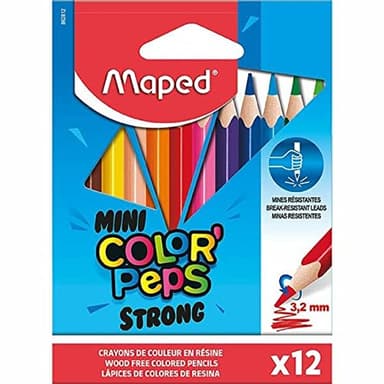 Maped - Crayons de Couleur STRONG Mini Color'Peps - 12 Crayons de Coloriage Ultra-résistants et Ergonomique - Pochette de 12 Petits Crayons