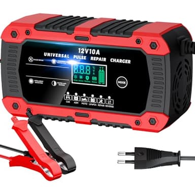 RYQLVOT Chargeur de Batterie Voiture 12V 10A LiFePO4 Chargeur Batterie Auto Moto Intelligent avec Mode Réparation Écran LCD pour AGM Gel SLA Wet LiFePO4