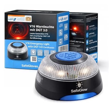 Safeglow V16 DGT - Lumière d'avertissement - Triangle d'avertissement - Triangle de panne obligatoire depuis 2026 Espagne - pour voiture et moto (V16 Light avec carte SIM - DGT 3.0)