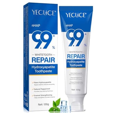 Dentifrice à l'hydroxyapatite pour réparer l'émail et renforcer dents, dentifrice reminéralisant à nanohydroxyapatite, pâte dentaire blanchissante sans fluor pour dents sensibles, menthe