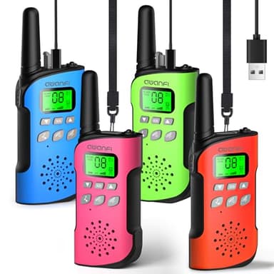 Talkie Walkie Enfants Longue Portée 4 Pièces, Talkie-Walkie Adultes Rechargeable USB-C, Walkie Talkie Lampe Torche 8 Canaux pour Camping, Randonneé, Vélo, Cadeau Jouet pour 3-12 Ans Garçon et Fille