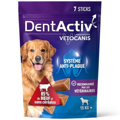 Vetocanis | Dentactiv | Stick Dentaire | Friandises pour Chien Gourmandes | Hygiène et Santé | Riche en Viande | 85% de Boeuf | Recommandé par Les Vétérinaires | Chien 15kg +