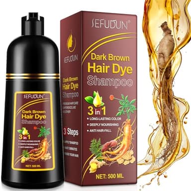 Shampooing colorant pour cheveux brun foncé, 3 en 1 shampooing colorant pour cheveux instantané, coloration des cheveux en quelques minutes, shampooing colorant pour cheveux naturel et durable, 500ML