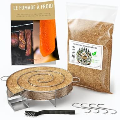 Générateur/Serpentin de Fumée Froide pour Fumoir Viande et Poisson + 1.2kg de Sciure de bois de hêtre + 4 crochets et 1 Brosse de nettoyage - Guide Numérique PDF à Télécharger (Offert)