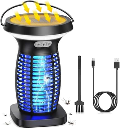 PRANITE Lampe Anti Moustique Interieur Exterieur, UV Tue Mouche Electrique, Appareil Anti Moustique Solaire et Rechargeable par USB, sans Fil Lampe Moustique pour Chambre Jardin Camping