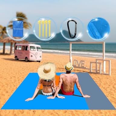 RUNMKUO Tapis de Plage Imperméable,Tapis de Plage Anti Sable 200 x 210 cm,Ultra légère, Couverture de Plage Anti-Sable Portable Résistante, pour Les Voyages, Le Camping, la randonnée,Vacances, etc