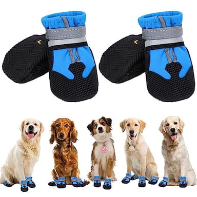 4 Bottes de Chien,Bottes pour Chien,Chaussures pour Chien imperméables avec Bandes réfléchissantes,Chaussures pour Chien Ajustables,Chaussures de Protection des Pattes pour Petit Moyen Grand Chien