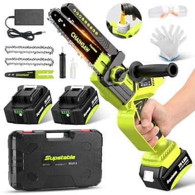 Supstable Mini Tronçonneuse à Batterie 8 et 6 Pouces, 8000mAh Élagueuse Sans Fil pour Branches et Jardin, Système D'huile Automatique, Tension de Chaîne Sans Outil, 900W, Compatible avec Makita 18V