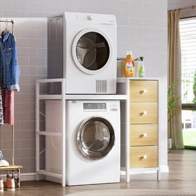 MSFE Meuble Machine à Laver et Seche Linge, Étagère Machine à Laver avec 4 Tiroirs, Support Machine a Laver Seche Linge, Capacité de Charge de 350kg, 112x64x108 cm, Blanc