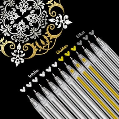Lot de 12 stylos gel blancs, dorés et argentés 0,8 mm, pour croquis, artistes et surligneurs étanches dessin et bricolage