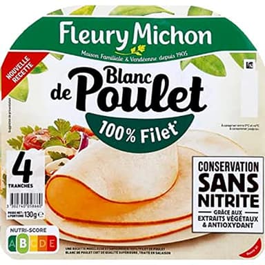 Fleury Michon Blanc de poulet conservation sans nitrite - La barquette de 130g - 4 tranches