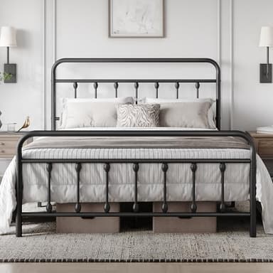 Yaheetech Lit Simple Double en Métal Assemblage Simple pour Petits Espaces Adultes 140x200cm Noir
