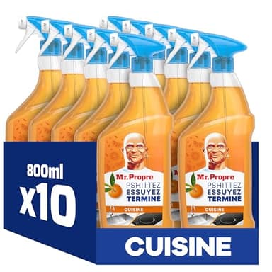 Mr. Propre Pschittez, Essuyez, Terminé Spray Dégraissant Et Nettoyant Multi-Usages Peps Mandarine, 10 x 800ML. Pas De Traces. Pas De Résidus Dangereux