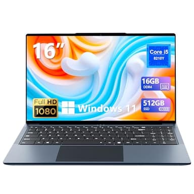 Ordinateur Portable 16 Pouces,Core I5 Processeur, 16Go RAM + 512 Go SSD, PC Portable Win11 avec clavier rétroéclairé, pavé numérique, emplacement pour carte Type-C/TF Card/USB 3.0*3/batterie 5800mAh