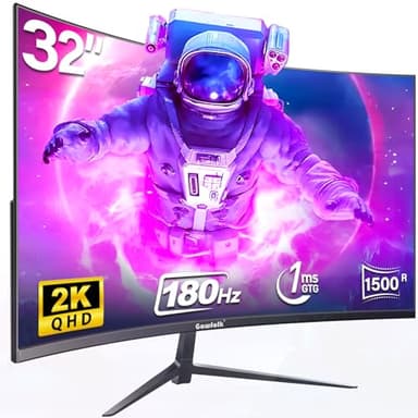Gawfolk Moniteur de Jeu incurvé 32 Pouces QHD, écran PC 32,2K (2560x1440p) 144Hz avec AMD FreeSync, Anti-Scintillement, 2X HDMI 2.0, DP 1.4, écran PC 1500R Ultra-Mince sans Cadre