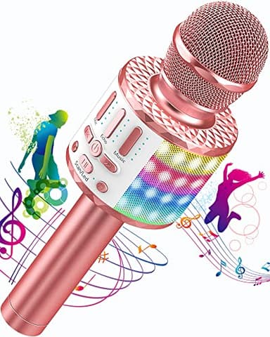 Micros sans Fil Karaoké, Microphone Karaoke Bluetooth avec Lumière Scène, Portable Haut-Parleur pour Enfants/Adultes Fête Chanter Disco KTV Clubs Noël Anniversaire Soiree Idée Cadeau Fille Garcon