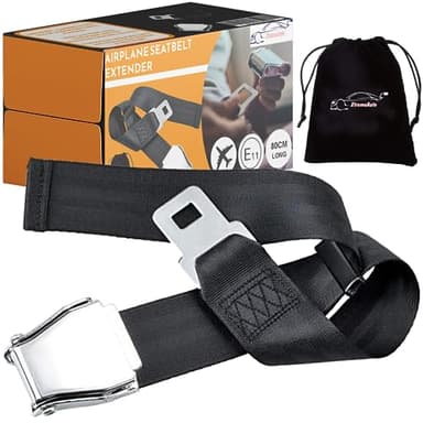 Xtremeauto Extension de ceinture de sécurité pour avion - Extension de ceinture de sécurité pour avion - 15,2 à 81,3 cm - Réglable - Certifié E11 - Essentiels d'avion - Avec sac de transport en