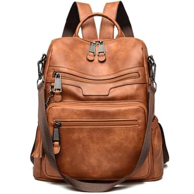 Monitika Sac à dos Femme Imperméable Cuir Sacs portés épaule loisir Mode sacs a dos Marron