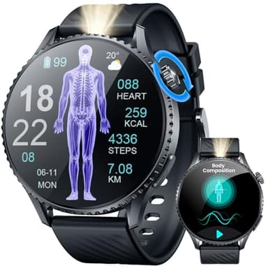 Montre Connectée Homme ECG Smartwatch: Montre Intelligente Homme AMOLED de 1.56" Moniteur de 𝐆𝐥𝐲𝐜é𝐦𝐢𝐞 HRV Appel Bluetooth Led Lampe de Poche Étanche Fitness Tracker Sport Watch pour Android iOS