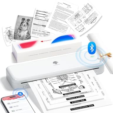 Phomemo M834 Imprimante Thermique A4, Imprimante Portable sans Encre, Connexion Smartphone Via Bluetooth, Supporte Le Papier Thermique A4 (210x297mm), 80mm, Mini Scanner Imprimante, 300DPI