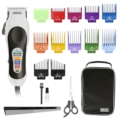 WAHL Color Pro Tondeuse Cheveux Puissante, Made in USA, Filaire, avec Levier pour Dégradés (1mm à 3mm). Lame Haute Qualité, Ne Tire Pas Les Cheveux 10 Sabots Codes Couleur, 33+ Longueurs De Coupe