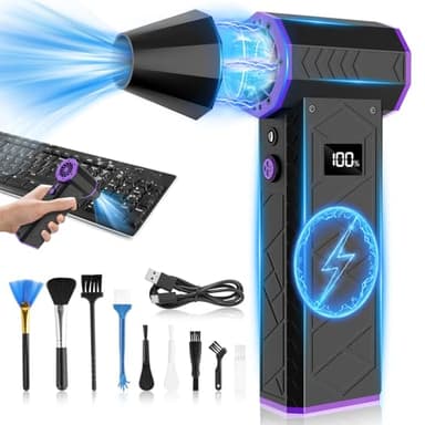 Souffleur Air Comprimé, 130000rpm Mini Aspirateur Voiture souffleur pc, 4 Vitesses Ajustables, Rechargeable Avec Affichage Hd,Pas de Cannelure,Souffleur Batterie pour Le Nettoyage de Clavier,Pc,Voitur